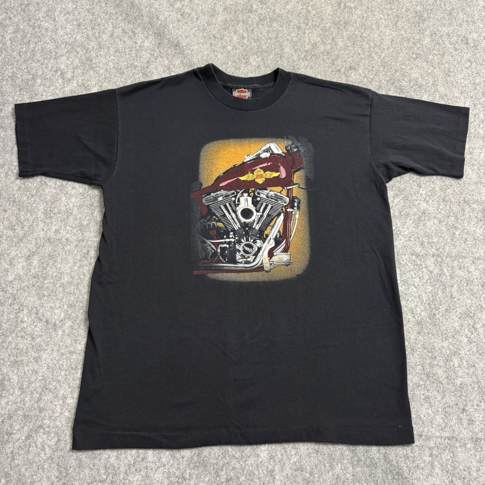 Harley Davidson Jammer Shirt Mens XL Black‎ Vintage Single Stitch USA Biker